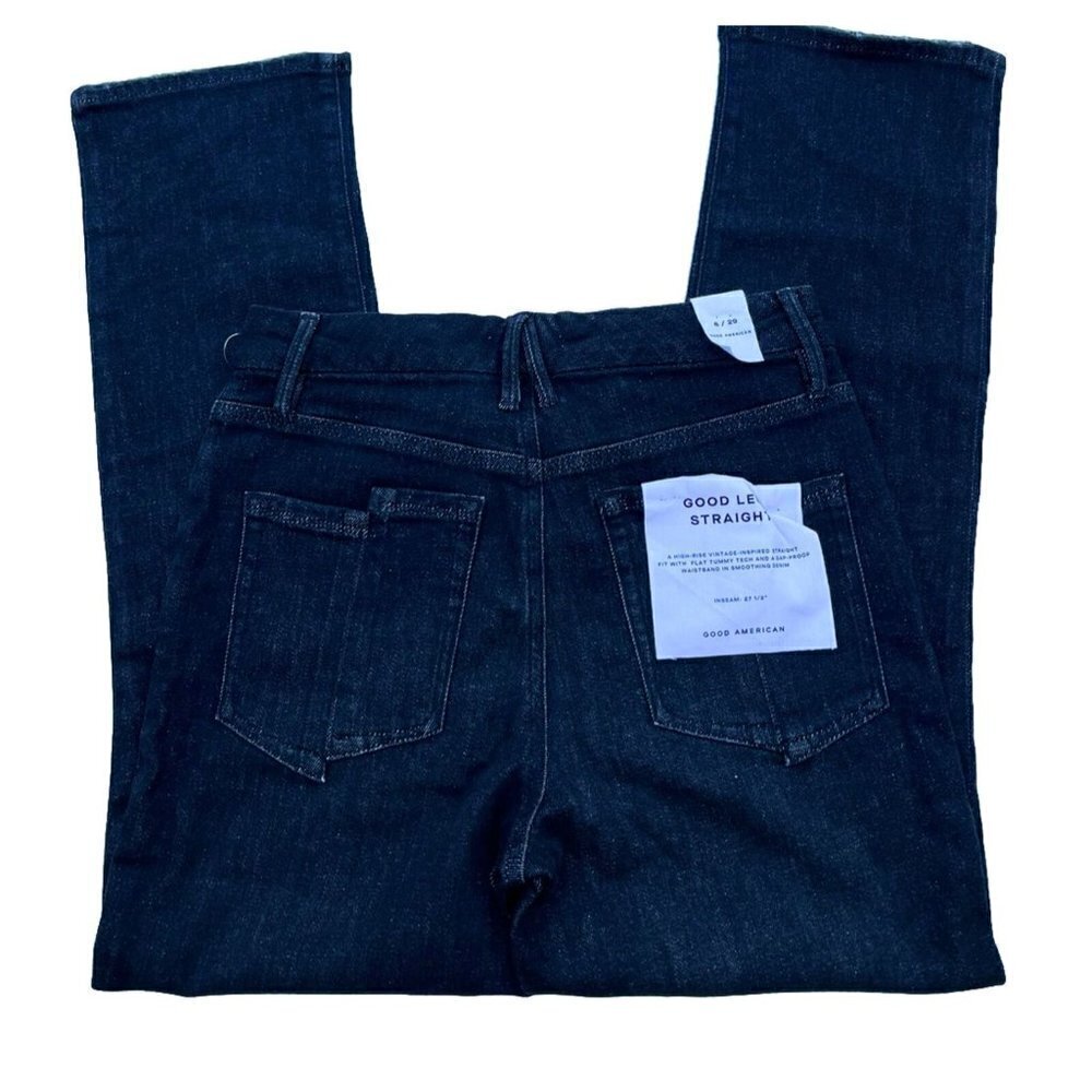 Good American Black Denim Good Legs Straight Cashmere Jeans - Picture 4 of 16
